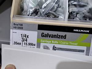 lot 1860 image: Lot of (260) Hillman Galvanized Carriage Bolts 14x34  Coarse Thread #H812503
