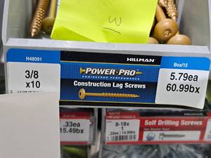lot 1861 image: Lot of (15) Hillman Construction Lag Screws 38x10  Pan Head  Star Drive #H48091