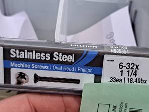 lot 1104A image: Lot of (200) Hillman Stainless Steel Machine Screws 6-32x11-4  Oval Head  Phillips Drive #H825854