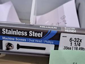 lot 1104B image: Lot of (300) Hillman Stainless Steel Machine Screws 6-32x11-4  Oval Head  Phillips Drive #H825854