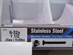 lot 1106 image: Lot of (200) Hillman Stainless Steel Machine Screws 6-32x1-12  Oval Head  Phillips Drive #H825856