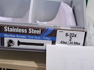 lot 1110 image: Lot of (200) Hillman Stainless Steel Machine Screws 6-32x2  Oval Head  Phillips Drive #H825858