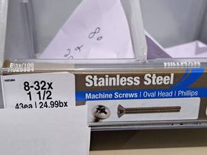 lot 1123 image: Lot of (80) Hillman Stainless Steel Machine Screws 8-32x1-12  Oval Head  Phillips Drive #H825884
