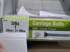 lot 1127 image: Lot of (120) Hillman Zinc Carriage Bolts 38x1  Coarse Thread #H240144