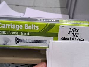 lot 1127A image: Lot of (55) Hillman Zinc Carriage Bolts 38x1-12  Coarse Thread #H240150