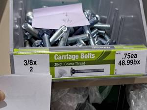lot 1129 image: Lot of (42) Hillman Zinc Carriage Bolts 38x2  Coarse Thread #H240156