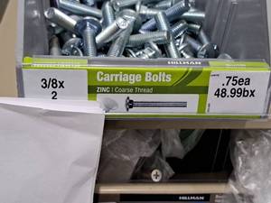 lot 1130 image: Lot of (100) Hillman Zinc Carriage Bolts 38x2  Coarse Thread #H240156