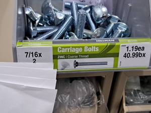 lot 1131 image: Lot of (26) Hillman Zinc Carriage Bolts 716x2  Coarse Thread #H240234