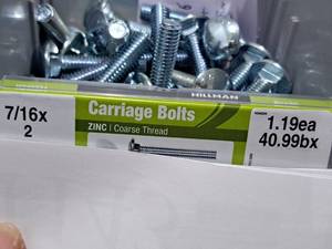 lot 1132 image: Lot of (50) Hillman Zinc Carriage Bolts 716x2  Coarse Thread #H240234