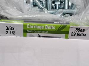 lot 1133 image: Lot of (50) Hillman Zinc Carriage Bolts 38x2-12  Coarse Thread #H240162