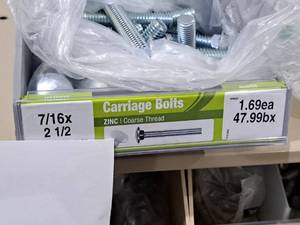 lot 1135 image: Lot of (30) Hillman Zinc Carriage Bolts 716x2-12  Coarse Thread #H240237