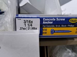 lot 1137 image: Lot of (70) Hillman Concrete Screw Anchor  532 Drill  For Concrete, Brick, Block, Pressure Treated Lumber 316x1-14  Phillips Drive #H375300