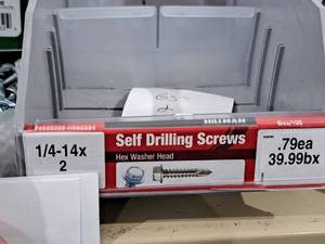 lot 1162 image: Lot of (200) Hillman Self Drilling Screws 14-14x2  Hex Washer Head #H560384