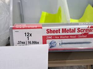lot 1167 image: Lot of (150) Hillman Zinc Sheet Metal Screws 12x1  Hex Washer Head  Slotted Drive #H70316