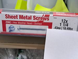 lot 1169 image: Lot of (80) Hillman Zinc Sheet Metal Screws 12x1-14  Hex Washer Head  Slotted Drive #H70319
