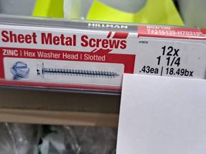 lot 1170 image: Lot of (200) Hillman Zinc Sheet Metal Screws 12x1-14  Hex Washer Head  Slotted Drive #H70319