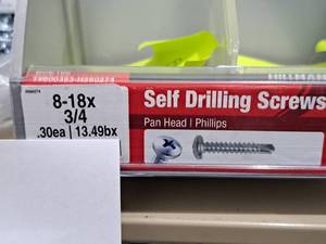 lot 1175 image: Lot of (100) Hillman Self Drilling Screws 8-18x34  Pan Head  Phillips Drive #H560274