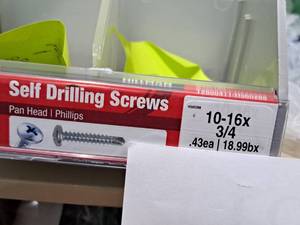 lot 1182 image: Lot of (125) Hillman Self Drilling Screws 10-16x34  Pan Head  Phillips Drive #H560288