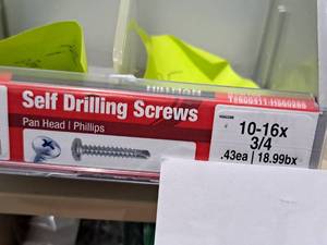 lot 1183 image: Lot of (200) Hillman Self Drilling Screws 10-16x34  Pan Head  Phillips Drive #H560288
