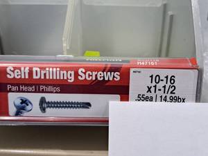 lot 1186 image: Lot of (110) Hillman Self Drilling Screws 10-16x1-12  Pan Head  Phillips Drive #H47161