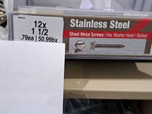 lot 1188A image: Lot of (100) Hillman Stainless Steel Sheet Metal Screws 12x1-12  Hex Washer Head  Slotted Drive #H823120