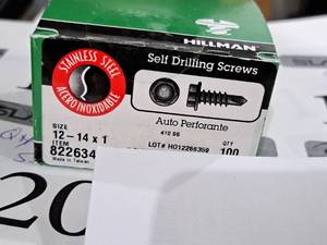 lot 1199 image: Lot of (100) Hillman Stainless Steel Self Drilling Screws 12-14x1  Hex Washer Head #H822634