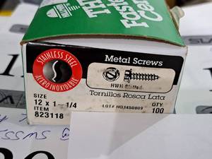 lot 1200 image: Lot of (100) Hillman Stainless Steel Sheet Metal Screws 12x1-14  Hex Washer Head  Slotted Drive #H823118