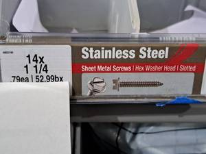 lot 1201 image: Lot of (40) Hillman Stainless Steel Sheet Metal Screws 14x1-14  Hex Washer Head  Slotted Drive #H823140
