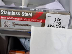 lot 1203 image: Lot of (75) Hillman Stainless Steel Sheet Metal Screws 14x1-12  Hex Washer Head  Slotted Drive #H823142