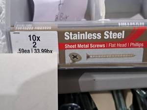 lot 1207 image: Lot of (60) Hillman Stainless Steel Sheet Metal Screws 10x2  Flat Head  Phillips Drive #H823500