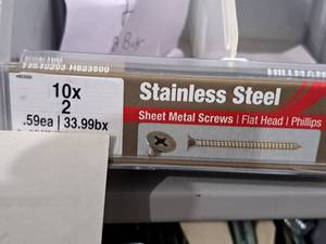 lot 1208 image: Lot of (200) Hillman Stainless Steel Sheet Metal Screws 10x2  Flat Head  Phillips Drive #H823500