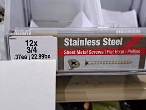 lot 1213 image: Lot of (200) Hillman Stainless Steel Sheet Metal Screws 12x34  Flat Head  Phillips Drive #H823512