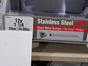 lot 1216 image: Lot of (120) Hillman Stainless Steel Sheet Metal Screws 12x1-14  Flat Head  Phillips Drive #H823518