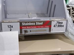 lot 1221 image: Lot of (200) Hillman Stainless Steel Sheet Metal Screws 12x2  Flat Head  Phillips Drive #H823524