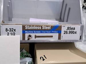 lot 1224 image: Lot of (160) Hillman Stainless Steel Machine Screws 8-32x2-12  Oval Head  Phillips Drive #H825888
