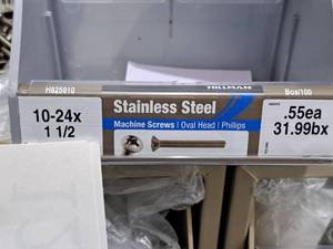 lot 1236 image: Lot of (120) Hillman Stainless Steel Machine Screws 10-24x1-12  Oval Head  Phillips Drive #H825910
