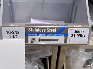 lot 1237 image: Lot of (200) Hillman Stainless Steel Machine Screws 10-24x1-12  Oval Head  Phillips Drive #H825910