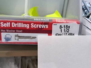 lot 1245 image: Lot of (200) Hillman Self Drilling Screws 8-18x1-12  Hex Washer Head #H560322