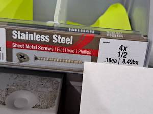 lot 1262 image: Lot of (275) Hillman Stainless Steel Sheet Metal Screws 4x12  Flat Head  Phillips Drive #H823404