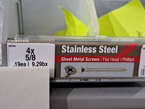 lot 1263 image: Lot of (300) Hillman Stainless Steel Sheet Metal Screws 4x58  Flat Head  Phillips Drive #H823406