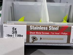 lot 1265 image: Lot of (200) Hillman Stainless Steel Sheet Metal Screws 6x38  Flat Head  Phillips Drive #H823416