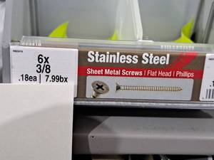 lot 1266 image: Lot of (200) Hillman Stainless Steel Sheet Metal Screws 6x38  Flat Head  Phillips Drive #H823416
