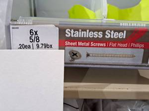 lot 1268 image: Lot of (150) Hillman Stainless Steel Sheet Metal Screws 6x58  Flat Head  Phillips Drive #H823420