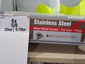 lot 1269 image: Lot of (200) Hillman Stainless Steel Sheet Metal Screws 6x58  Flat Head  Phillips Drive #H823420