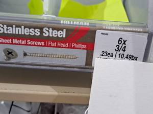 lot 1270 image: Lot of (150) Hillman Stainless Steel Sheet Metal Screws 6x34  Flat Head  Phillips Drive #H823422