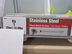 lot 1272 image: Lot of (150) Hillman Stainless Steel Sheet Metal Screws 6x1  Flat Head  Phillips Drive #H823426