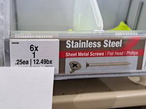 lot 1273 image: Lot of (100) Hillman Stainless Steel Sheet Metal Screws 6x1  Flat Head  Phillips Drive #H823426