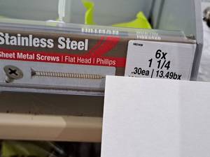 lot 1275 image: Lot of (200) Hillman Stainless Steel Sheet Metal Screws 6x1-14  Flat Head  Phillips Drive #H823428