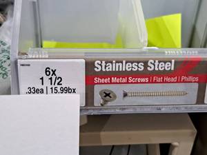 lot 1276 image: Lot of (150) Hillman Stainless Steel Sheet Metal Screws 6x1-12  Flat Head  Phillips Drive #H823430