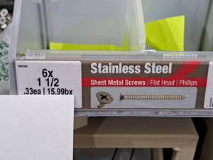 lot 1277 image: Lot of (100) Hillman Stainless Steel Sheet Metal Screws 6x1-12  Flat Head  Phillips Drive #H823430